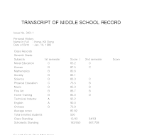 영문 성적증명서(Transcript Of Middle School Record)
